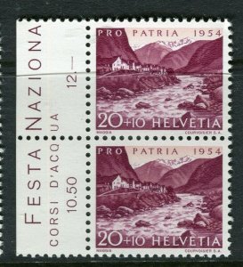 SWITZERLAND; 1954 Pro Patria issue Mint MNH Margin Pair, 20c