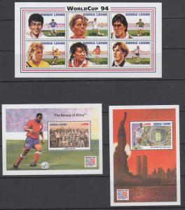 Sierra Leone Sc 1731-1733 MNH. 1994 World Cup Soccer, Sheet of 6 + 2 Souv Sheets