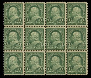 United States, 1894-95 #279 Cat$300+ (as singles), 1898 1c deep green, block ...