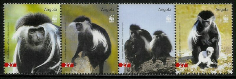 Angola #1279 MNH Strip - World Wildlife Fund - Monkeys