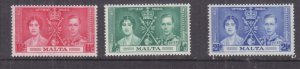 MALTA, 1937 Coronation set of 3 , mnh..