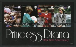 ST. KITTS  PRINCESS DIANA 50th BIRTH   IMPERFORATE  SHEET  MINT NH