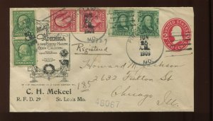 343 & 344 Brinkerhoff Type 2a & 314 Schermack Pairs of Stamps on Reg. 1909 Cover