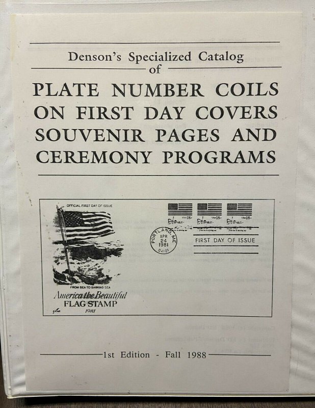 DENSON'S SPECIALIZED CATALOG OF PLATE # COILS PNC FIRST DAY COVERS + Programs