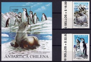 Chile 1999 Chilean Antartica set (2) + 1 S/S MNH Sc #1283/1285