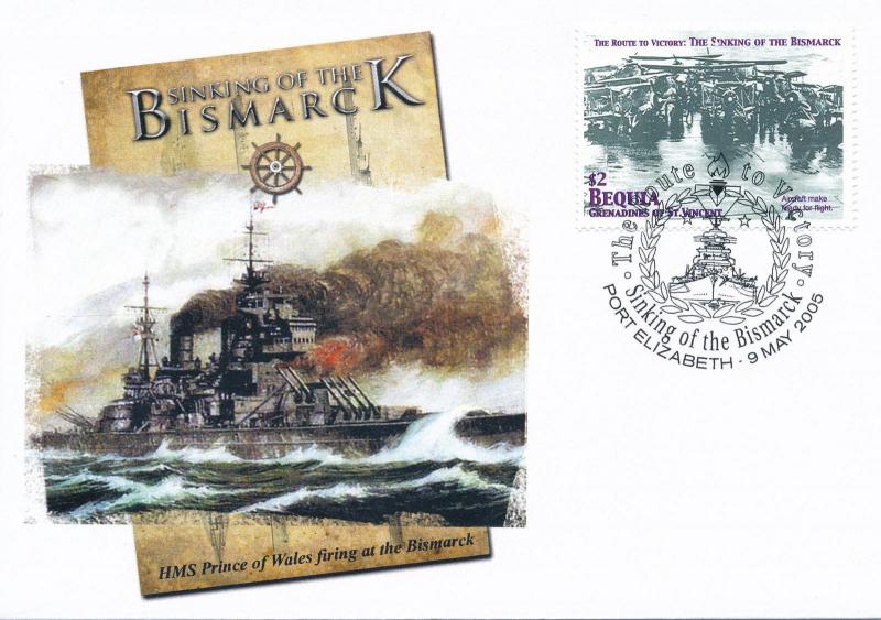 96856 Bequia 2005 Wwii Sinking Bismarck Special Cachet