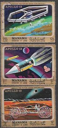 Manama 1970 Set of 6 Airmail. Space.  Apollo 13. Moon exploration