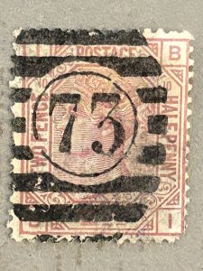 Great Britain 67 / 1876 Queen Victoria Stamp / Plate 10 / Used / Corner Perf