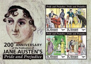 St. Vincent 2013 - Pride and Prejudice, Jane Austen - Sheet of 4 Stamps - MNH