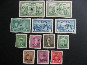 Canada 12 mint official stamps 10 are MH EO1 and O24 are MNH
