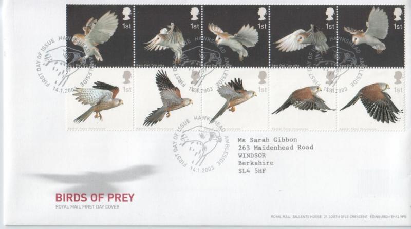 Great Britain 2003 Birds Of Prey FDC 2087-2096