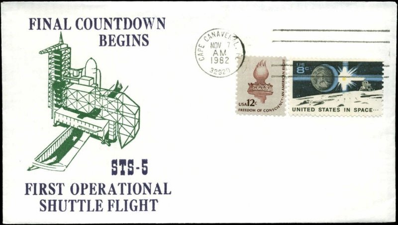 11/7/82 STS-5 Columbia Shuttle Count Down Begins  Cachet Cape Canaveral FL