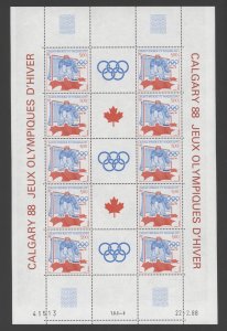 1988 ST. PIERRE MIQUELON SPM Scott #508 Calgary Olympics, Hockey Sheet of 10 MNH