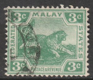 Malaya FMS Federated States Scott 54 - SG57, 1922 Leaping Tiger 3c Green used