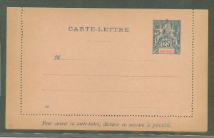 Martinique  1900 25c blue on pink O49 at LL, edges not stuck