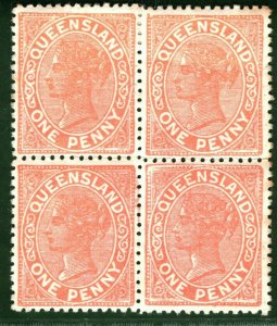 Australia States QUEENSLAND QV SG.179 1d (1887) BLOCK OF FOUR Mint UMM* YBLUE130