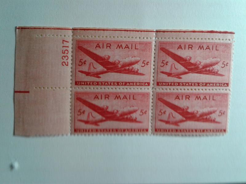 SCOTT # C 32 FIVE CENT AIRMAIL PLATE BLOCK MNH GEM  PLATE BLOCK NUMBER 23517