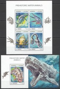 HM1567 2018 SIERRA LEONE DINOSAURS PREHISTORIC WATER ANIMALS #9951-4+BL1499 MNH