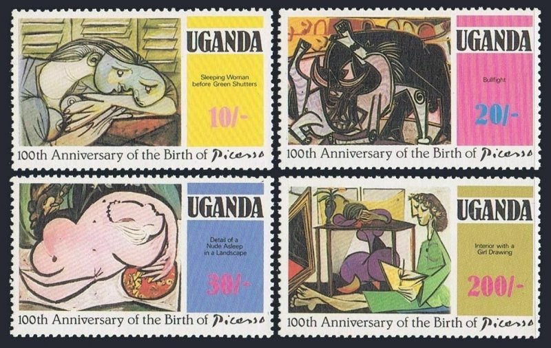 Uganda 318-321,322,MNH.Michel 306-309,Bl.29. Picasso-100,1981.Minotaur.