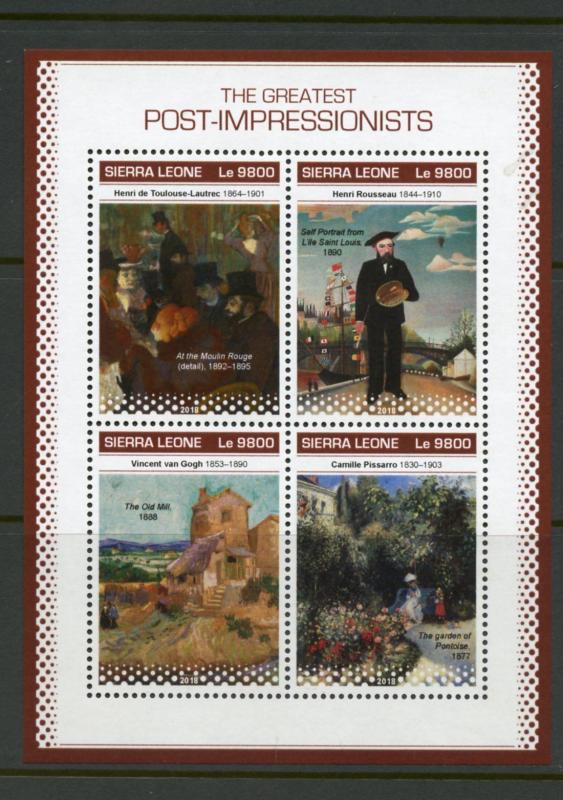 SIERRA LEONE 2018 POST-IMPRESSIONISTS LAUTREC vanGOGH PISARRRO SHEET MINT NH