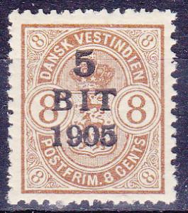 Danish West Indies 42 MNH 1905 5b on 8c brn Surcharge