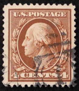 U.S. Used Stamp Scott #334 4c Washington XF-Superb. Face-Free CDS Duplex Cancel.