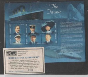 GUYANA #3007 1998 TITANIC MINT VF NH O.G SHT 6 cc (xx)