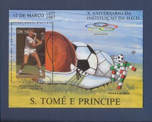ST THOMAS & PRINCE- Scott 806 - MNH S/S - Tennis, soccer, volleyball - 1987