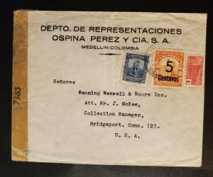 1941 Medellin Colombia to Bridgeport Connecticut USA Commercial Censor Cover