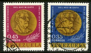 VENEZUELA 843-4 USED BIN .60 COIN ON STAMP