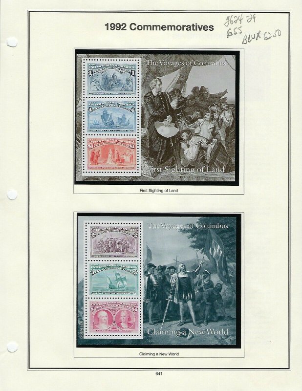 1992 2624-2629 VOYAGES OF COLUMBUS SET OF SOUVENIR SHEETS - SCV $62.50 - W43