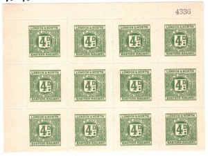 GB L&NER RAILWAY KGV Letter Stamps BLOCK{12} 4d (1925) SHEET NUMBER Mint RS43