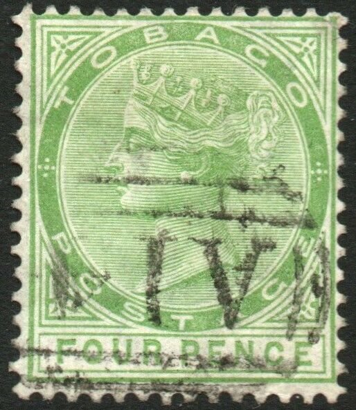 TOBAGO-1880 4d Yellow-Green Sg 10 FINE USED V48591