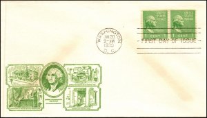 Scott 839 1 Cent Washington Bronesky FDC Typed Address Planty 839-3