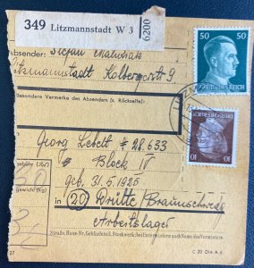 1944 Litzmannstadt Poland Parcel Cover to Drutte Neuengamme Concentration Camp K