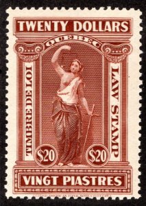 QL71, van Dam 1920, $20, MNH, p.11, Quebec Law Revenue Stamp, Canada