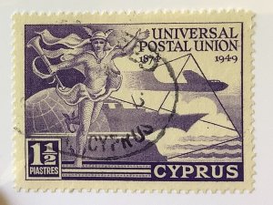 Cyprus 1949 Scott 160 used - 1.½p,  75th  Anniv of the UPU