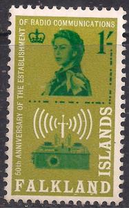 Falkland Island 1962 QE2 1/-d Radio Communications MM SG 209 ( L1273 )