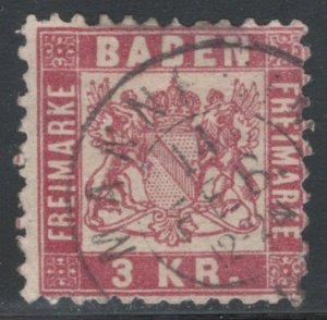 German States - Baden 1868 Coat of Arms 3kr Scott # 27 Used