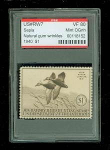 US # RW7, Duck Hunting Stamp, PSE Graded VF 80, Mint OGnh