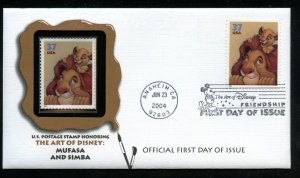 US 3867 Art of Disney Friendship Mufasa & Simba UA Fleetwood cachet FDC combo