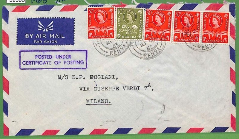 59506 - KENYA - Postal History -  AIRMAIL COVER  to ITALY  1963  Fauna