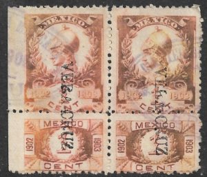 MEXICO 1902-03 1c Helmeted Athena Internal Revenue Pair R213 w Talon VERA CRUZ