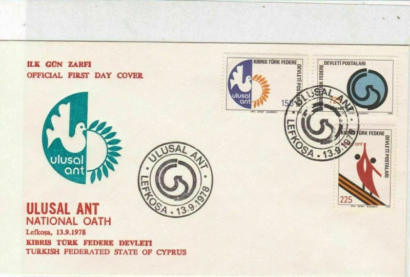 Turkish Federated Cyprus 1978 National Oath Bird Slogans FDC Stamps Cover 23581