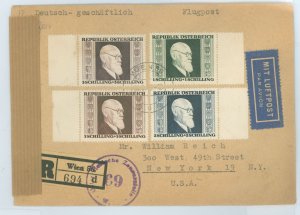 Austria B167-B170 Renner set used on Aug 1946 registered censored cover to N.Y.C. 8-20 N.Y. N.Y. registry and Aug 21 New York St