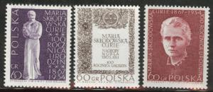 Poland Scott 1518-1520 MNH** 1967 Marie Curie set