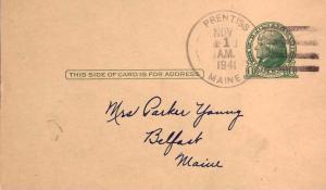 United States Maine Prentiss 1941 4f-bar  1895-1973  Postal Card.