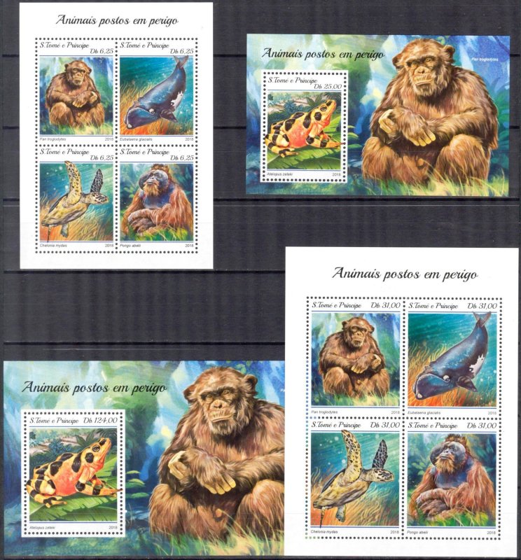 Sao Tome and Principe 2018 Endangered Monkeys Frogs sh + S/S (Big + Small) MNH