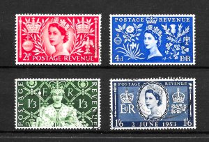 GB QEII, 1953 SG532-535 2½d-1/6d Coronation Set (4) Fine Used