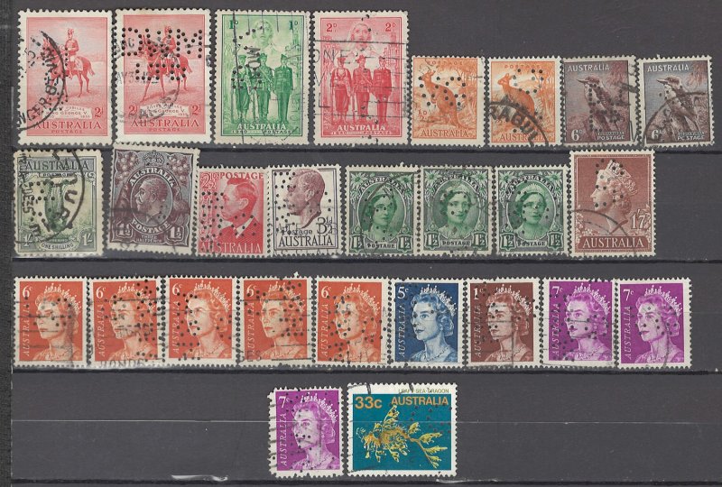 COLLECTION LOT OF #994 AUSTRALIA 27 PERFIN STAMPS 1914+ CLEARANCDE 2 SCAN